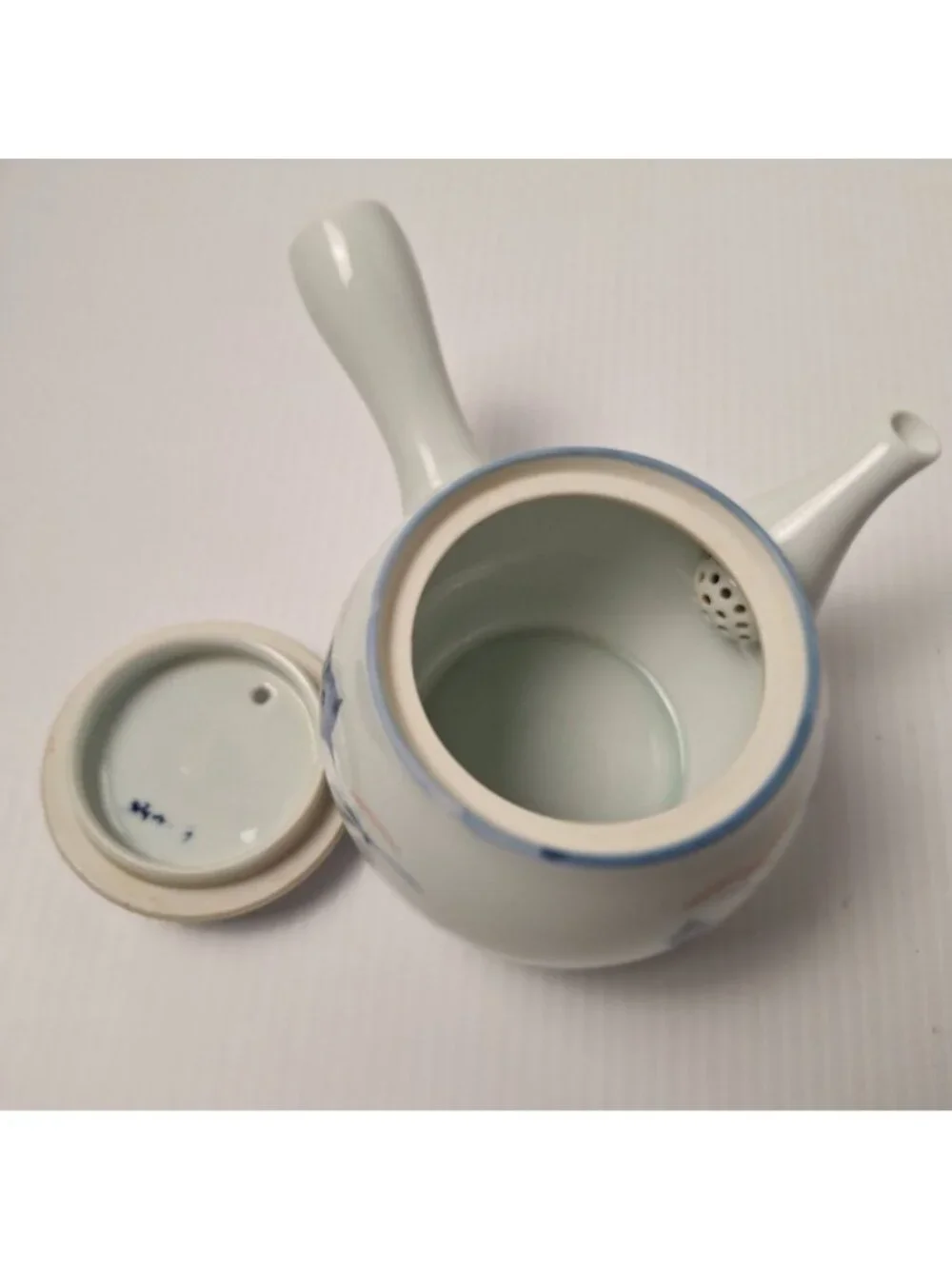 VINTAGE JAPANESE KYUSU MID CENTURY MODERN PORCELAIN TEAPOT SIDE HANDLE FLORAL